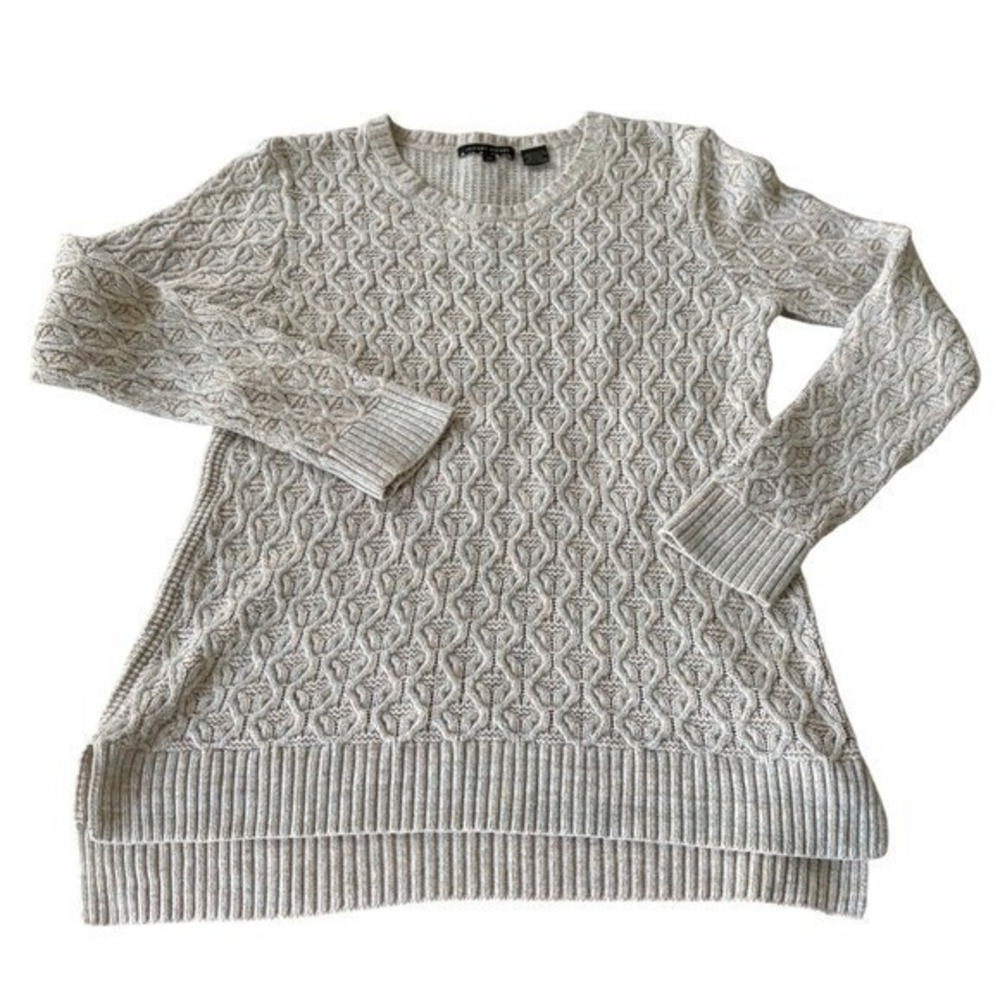 Jeanne Pierre‎ 100% Cotton Cable Knit Sweater Women Medium Cream Coastal Classic